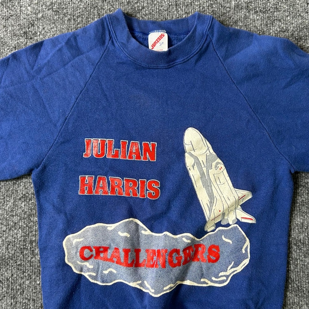 Jerzees Sweatshirt Kids Size L Blue Julian Harris Challengers Space Shuttle USA